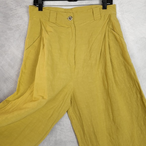 OZAI N KU Mandala Pants Womens Large Yellow Wide Leg Linen Rayon Pleated Casual - Picture 6 of 16